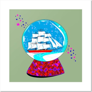 A Snow Globe with Clipper Ship Posters and Art